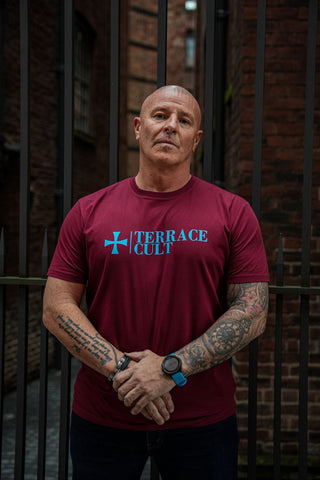 Cult X Logo Tee :: Claret & Blue - Terrace Cult