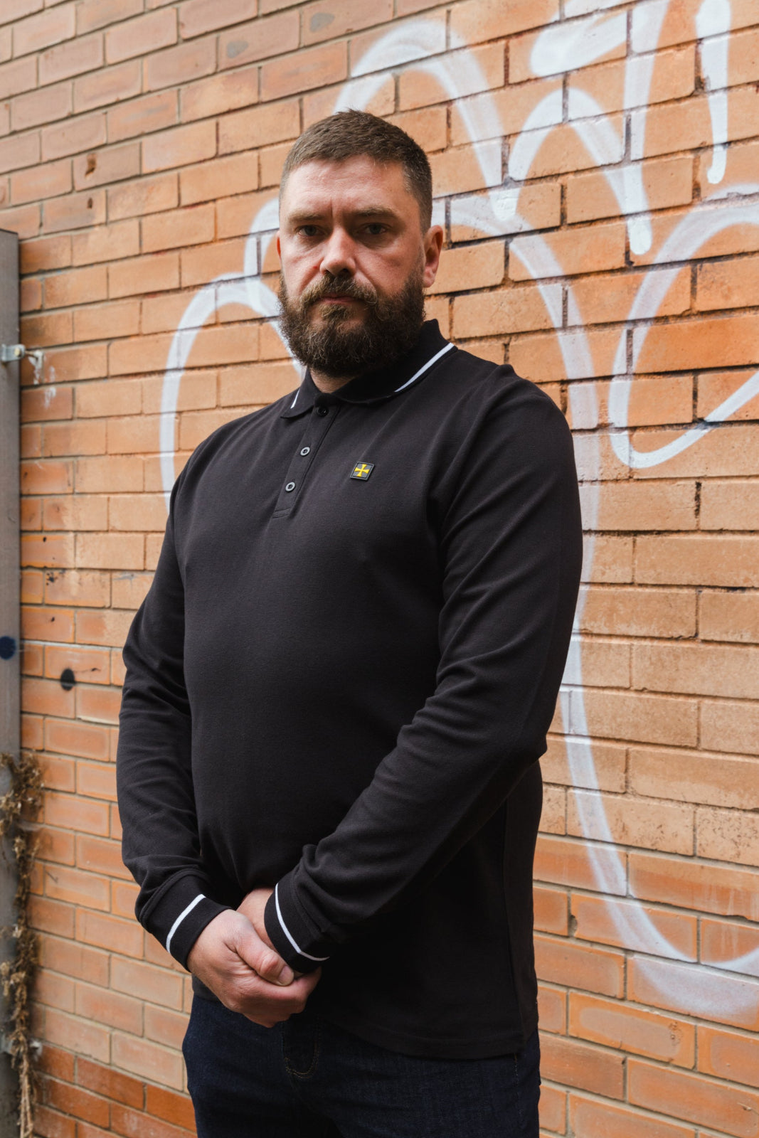 Long Sleeve Premium Polo :: Black/White