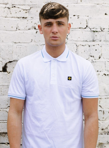 Premium Pique Polo :: White/Sky Blue