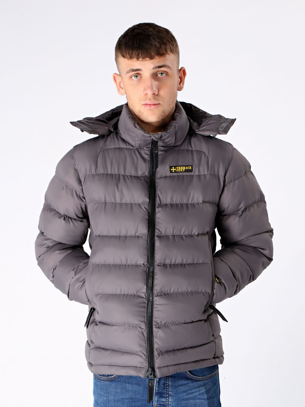 Grey Puffer Detachable Hooded Jacket - Terrace Cult