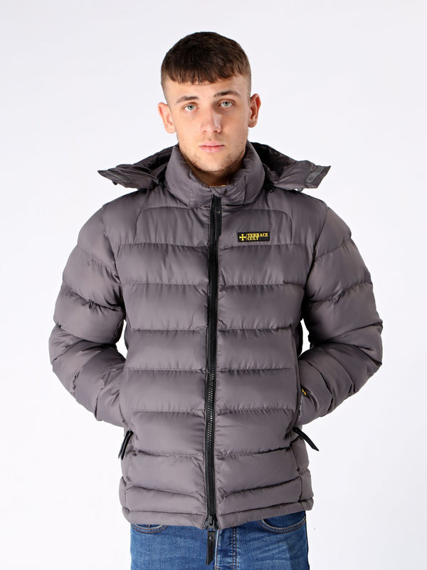Grey Puffer Detachable Hooded Jacket - Terrace Cult