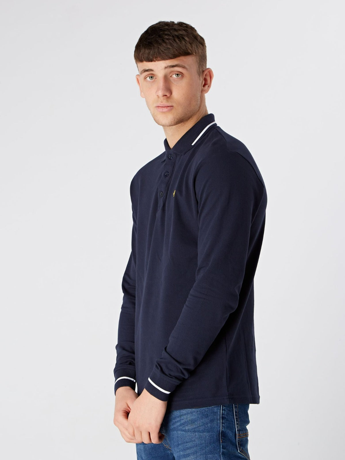 Long Sleeve Premium Polo - Navy/White Tip