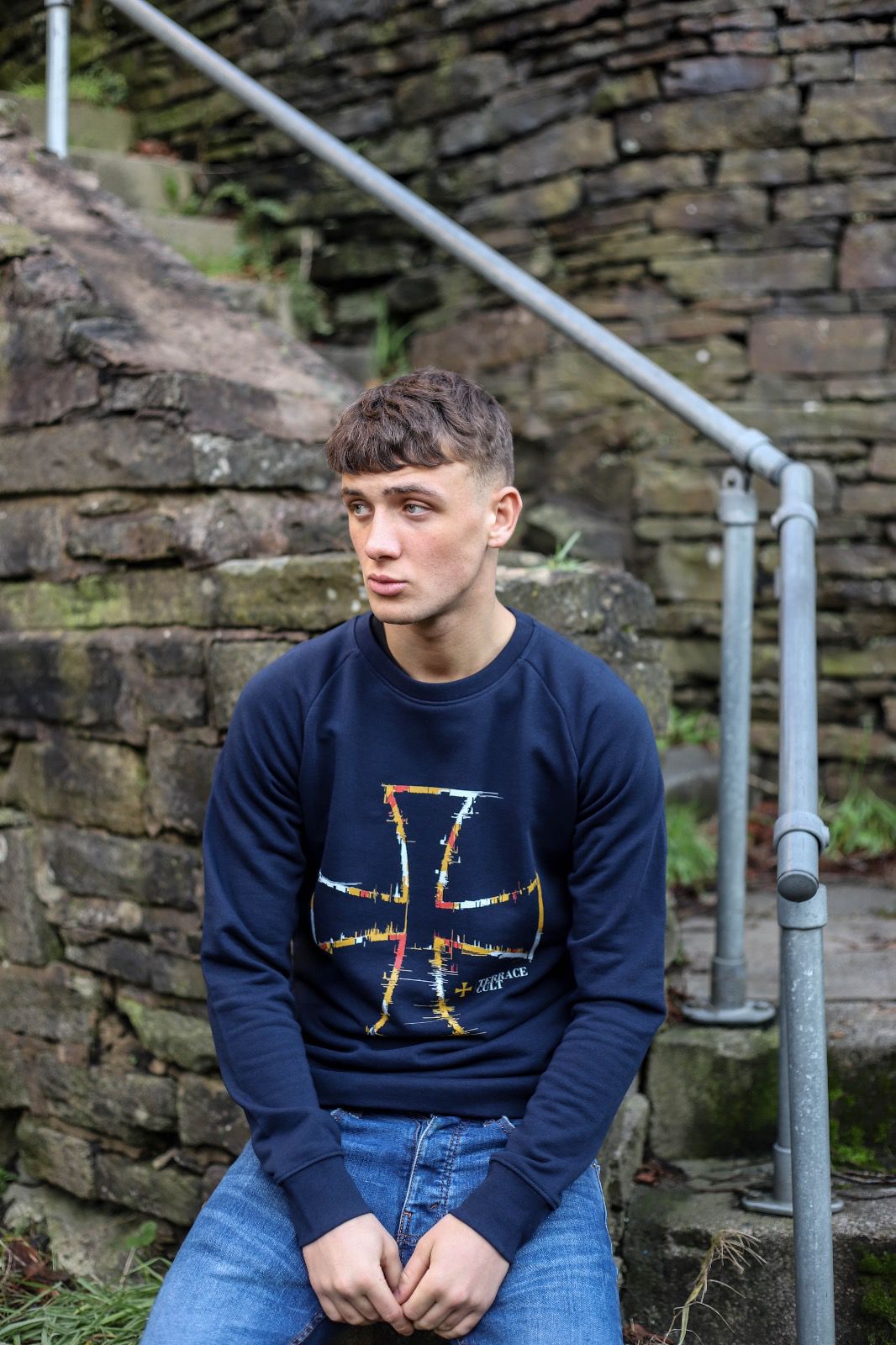 Terrace Cult Glitch Sweater - Navy/Orange