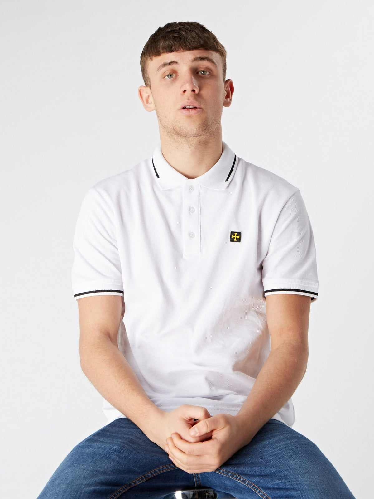 Premium Pique Polo :: White/Black Tip