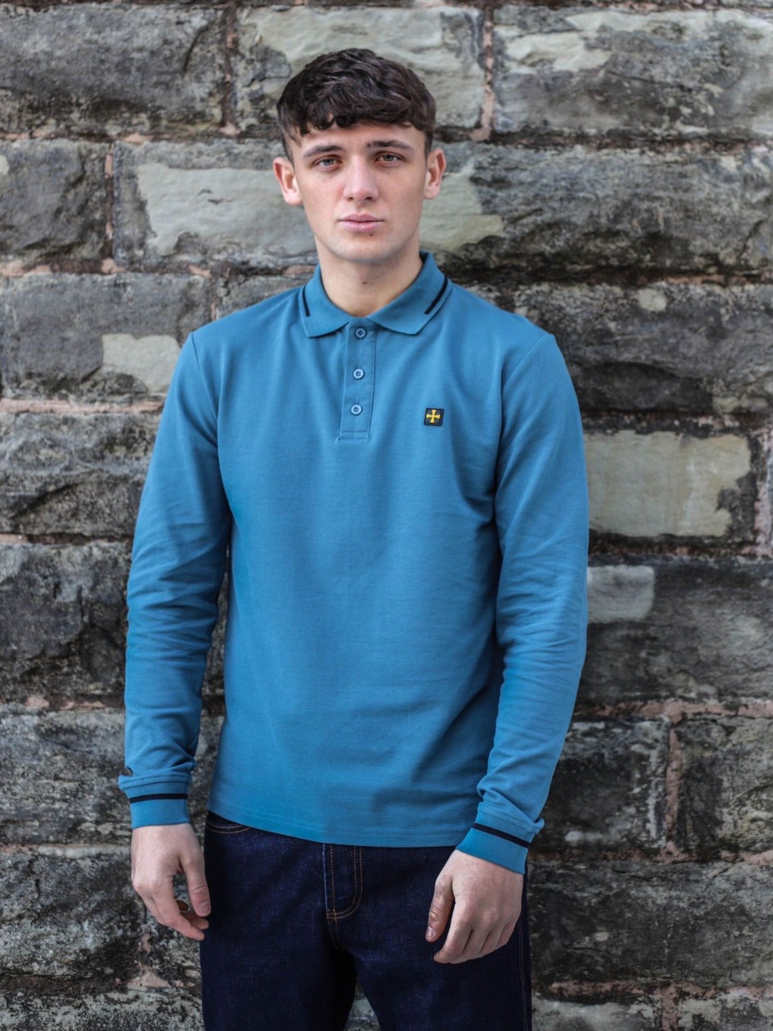 Long Sleeve Premium Polo :: Infinity Blue/Black