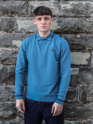Long Sleeve Premium Polo :: Infinity Blue/Black - Terrace Cult