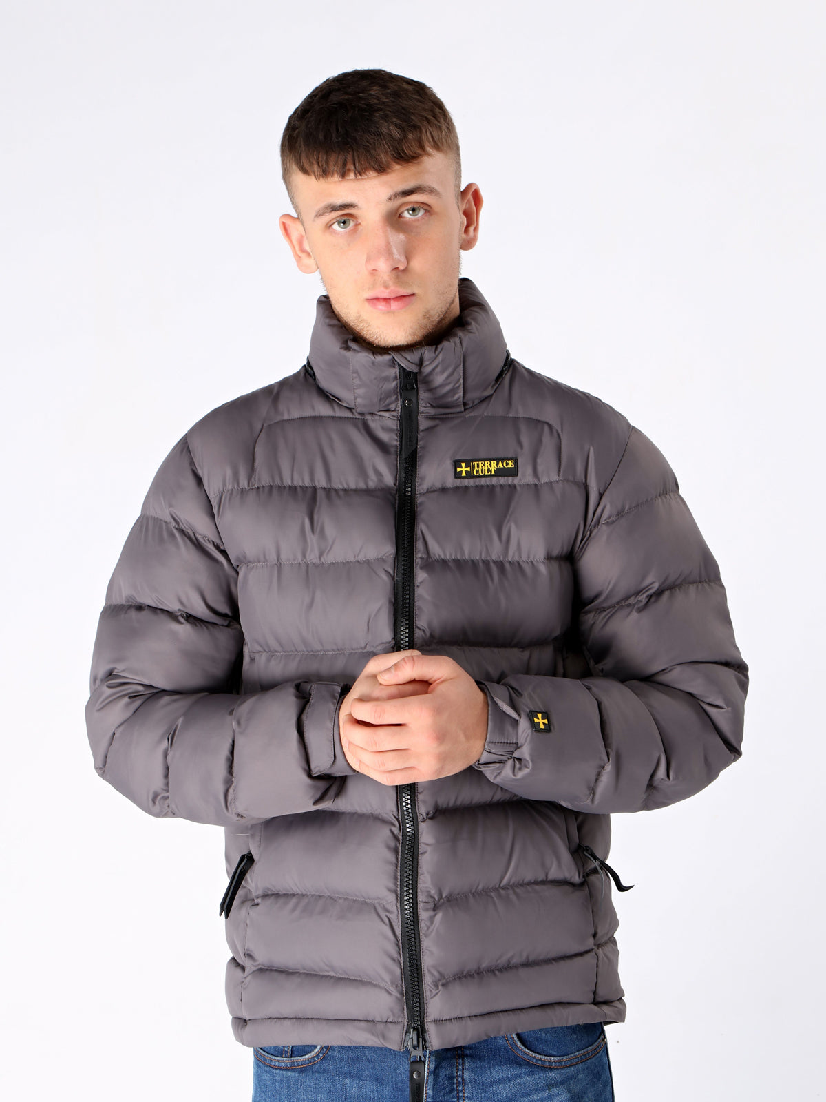 Grey Puffer Detachable Hooded Jacket - Terrace Cult