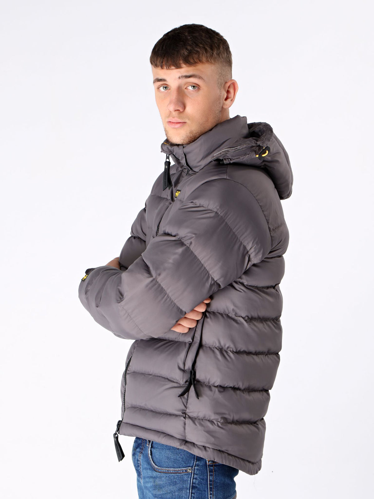 Grey Puffer Detachable Hooded Jacket - Terrace Cult